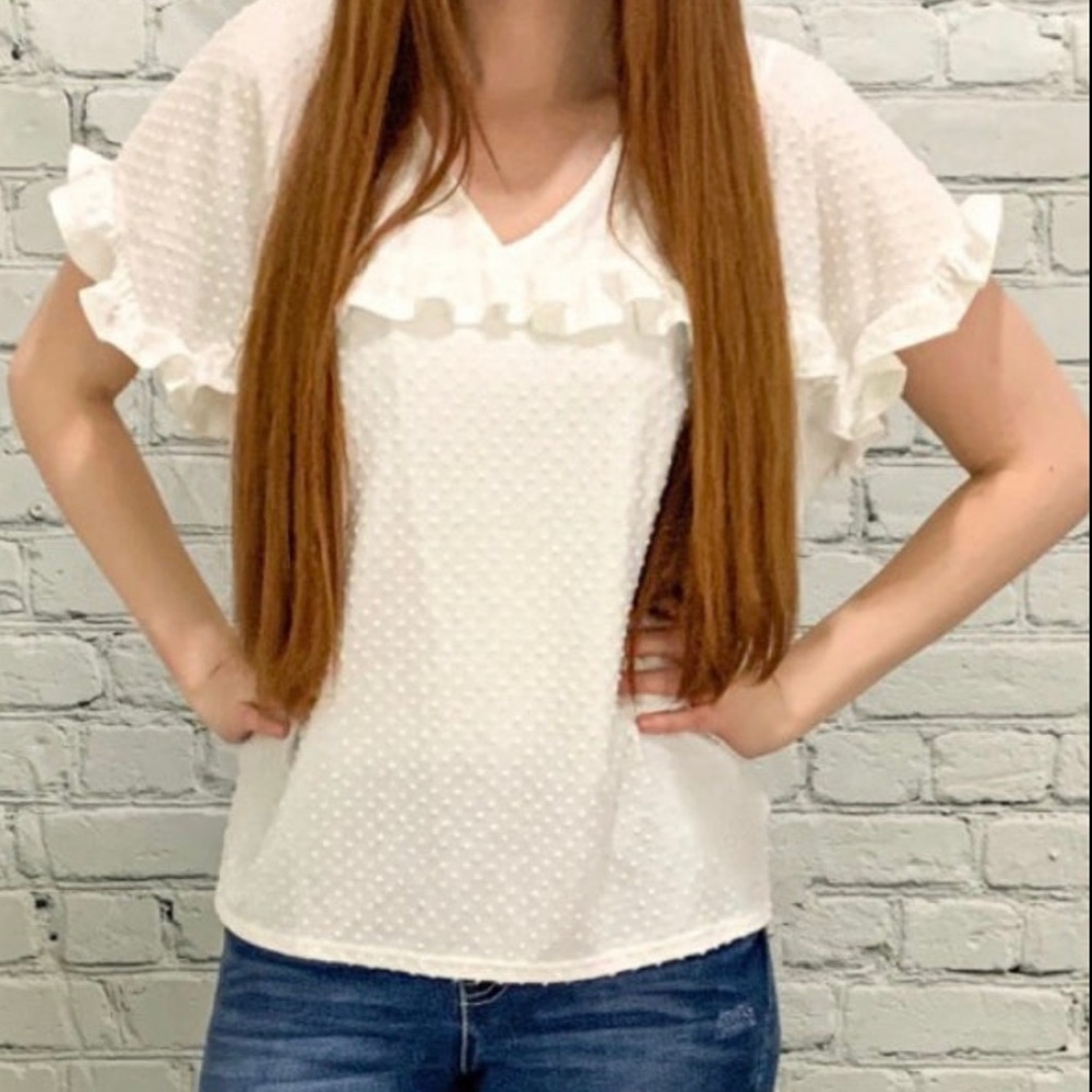 White Ruffle Sleeve Top